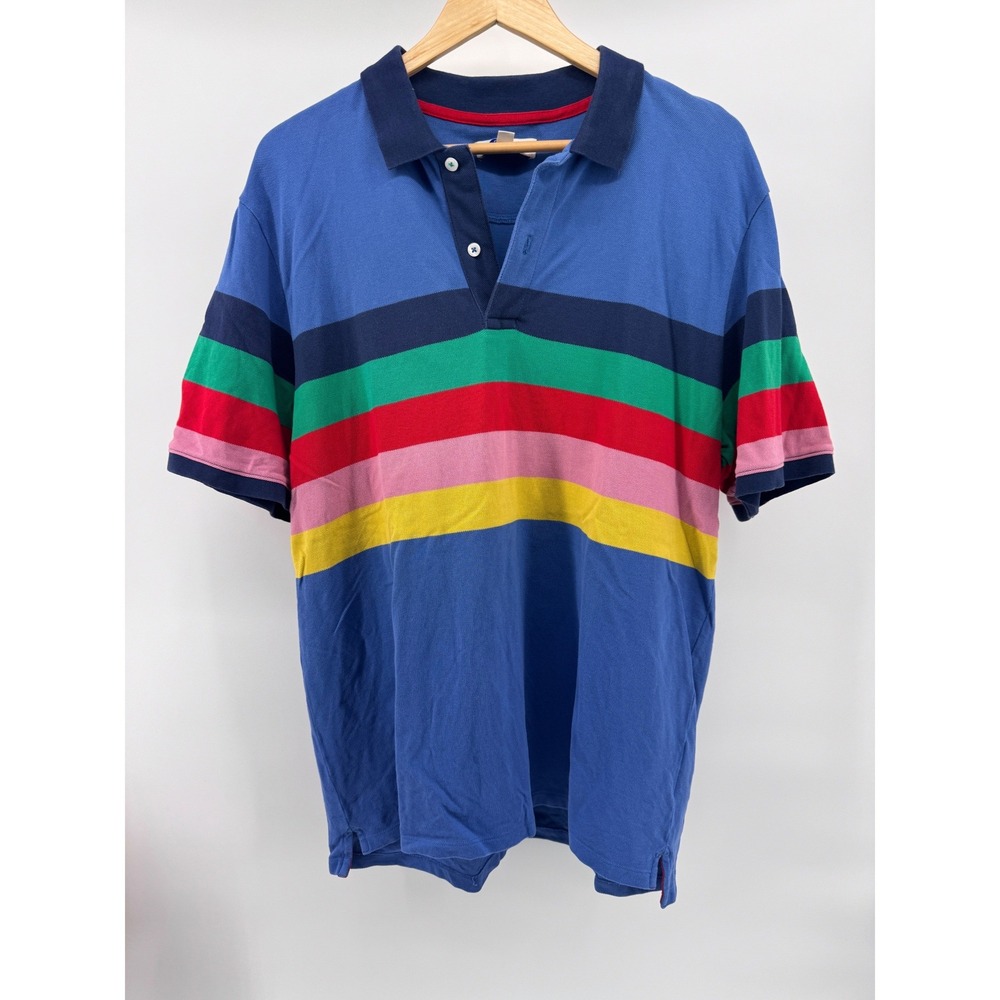 Vintage Boden Polo Shirt Mens XL Blue Multi Stripe Rugby Pique Knit